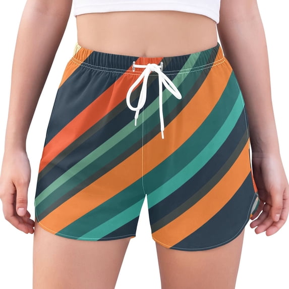 FORMRS Womens Swim Shorts Mesh Liner Quick Dry Casual Beach Board Bottom with Pockets, Sizes S-2XL, Retro Stripes