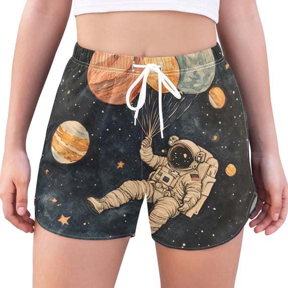 FORMRS Womens Swim Shorts Mesh Liner Quick Dry Casual Beach Board Bottom with Pockets, Sizes S-2XL, Retro Watercolor Planet