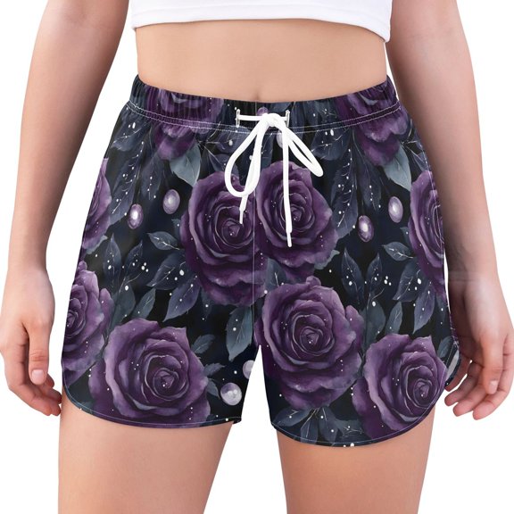 FORMRS Womens Swim Shorts Mesh Liner Quick Dry Casual Beach Board Bottom with Pockets, Sizes S-2XL, Roses and Pearls