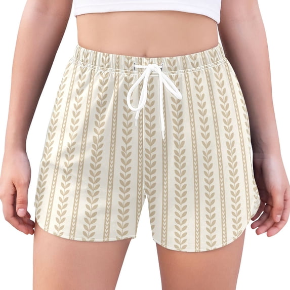 FORMRS Womens Swim Shorts Mesh Liner Quick Dry Casual Beach Board Bottom with Pockets, Sizes S-2XL, Soft Brown Abstract Pattern