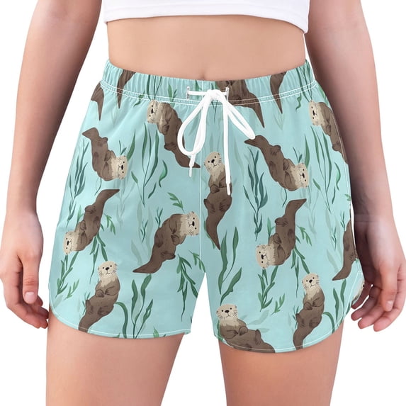 FORMRS Womens Swim Shorts Mesh Liner Quick Dry Casual Beach Board Bottom with Pockets, Sizes S-2XL, Swimming Otters Pattern