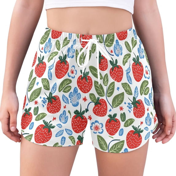 FORMRS Womens Swim Shorts Mesh Liner Quick Dry Casual Beach Board Bottom with Pockets, Sizes S-2XL, Vibrant Strawberries