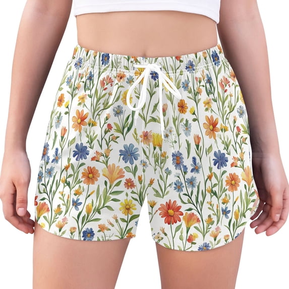 FORMRS Womens Swim Shorts Mesh Liner Quick Dry Casual Beach Board Bottom with Pockets, Sizes S-2XL, Watercolor Wildflowers Pattern