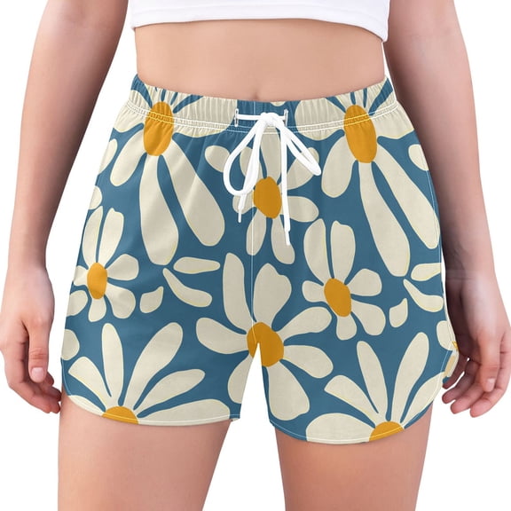 FORMRS Womens Swim Shorts Mesh Liner Quick Dry Casual Beach Board Bottom with Pockets, Sizes S-2XL, Whimsy Daisy Pattern