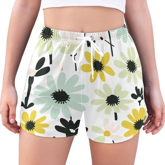 FORMRS Womens Swim Shorts Mesh Liner Quick Dry Casual Beach Board Bottom with Pockets, Sizes S-2XL, White Flower