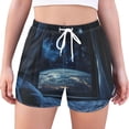 thumbnail image 1 of FORMRS Womens Swim Shorts Mesh Liner Quick Dry Casual Beach Board Bottom with Pockets, Sizes S-2XL, Window Earth, 1 of 9