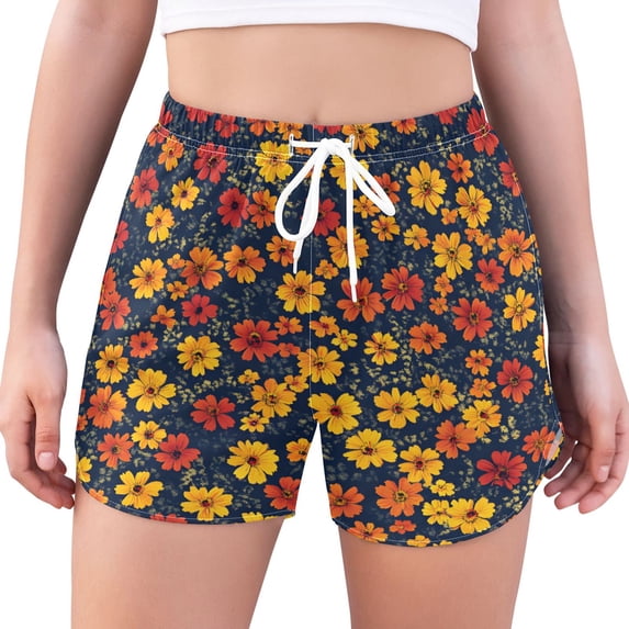 FORMRS Womens Swim Shorts Mesh Liner Quick Dry Casual Beach Board Bottom with Pockets, Sizes S-2XL, Yellow Floral