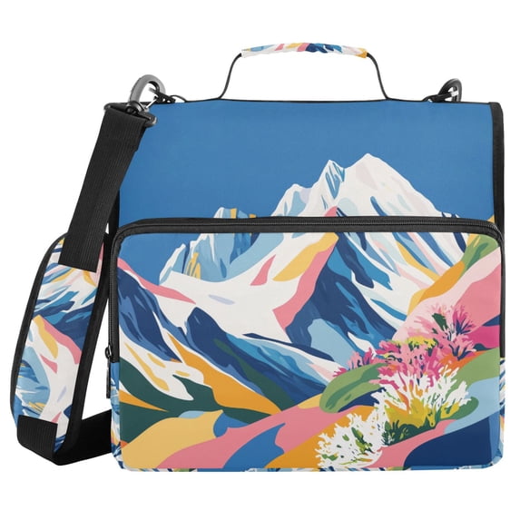 FORMRS Zipper Binder with Shoulder Strap 2-inch Ring 500 Sheet Capacity File Bag, Abstract Snow Mountain