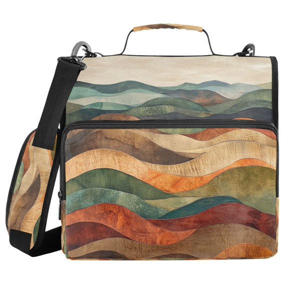 FORMRS Zipper Binder with Shoulder Strap 2-inch Ring 500 Sheet Capacity File Bag, Abstract Wavy Landscape