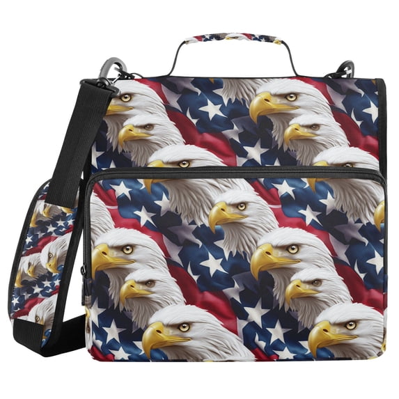 FORMRS Zipper Binder with Shoulder Strap 2-inch Ring 500 Sheet Capacity File Bag, American Eagle Pattern