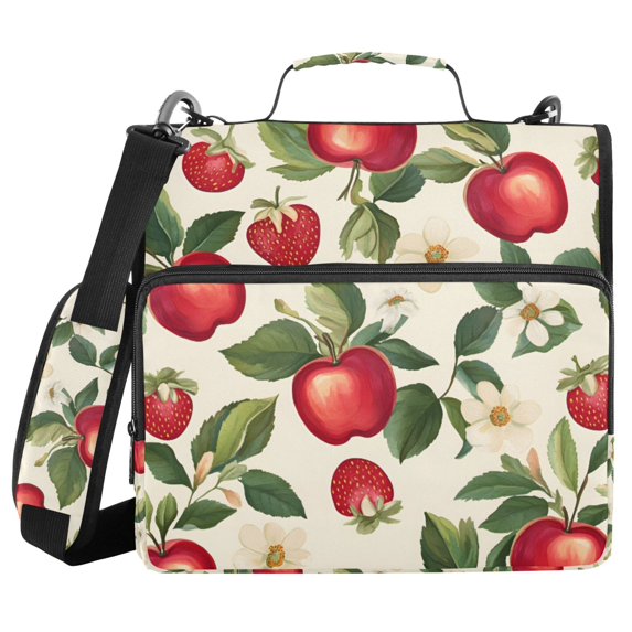 FORMRS Zipper Binder with Shoulder Strap 2-inch Ring 500 Sheet Capacity File Bag, Apple Leaves Pattern