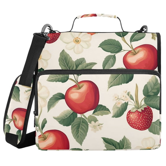 FORMRS Zipper Binder with Shoulder Strap 2-inch Ring 500 Sheet Capacity File Bag, Apples Flower Pattern
