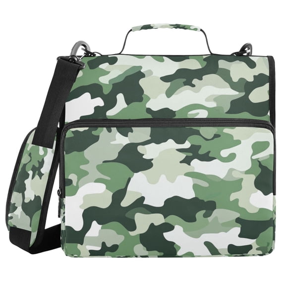 FORMRS Zipper Binder with Shoulder Strap 2-inch Ring 500 Sheet Capacity File Bag, Army Green Camouflage Pattern