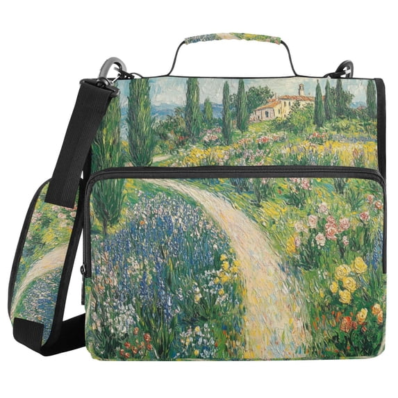 FORMRS Zipper Binder with Shoulder Strap 2-inch Ring 500 Sheet Capacity File Bag, Art Garden Scene