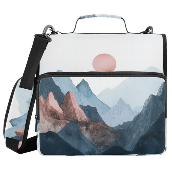 FORMRS Zipper Binder with Shoulder Strap 1.5-inch Ring 500 Sheet Capacity File Bag, Art Mountain and Sun Pattern