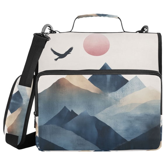 FORMRS Zipper Binder with Shoulder Strap 2-inch Ring 500 Sheet Capacity File Bag, Art Mountains