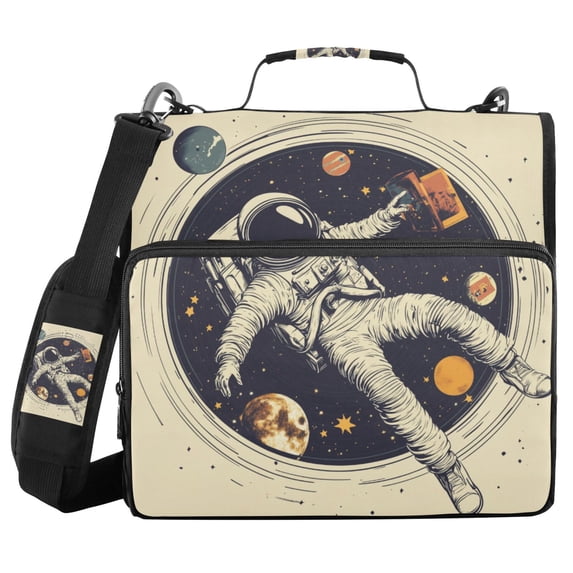FORMRS Zipper Binder with Shoulder Strap 2-inch Ring 500 Sheet Capacity File Bag, Astronaut Floating