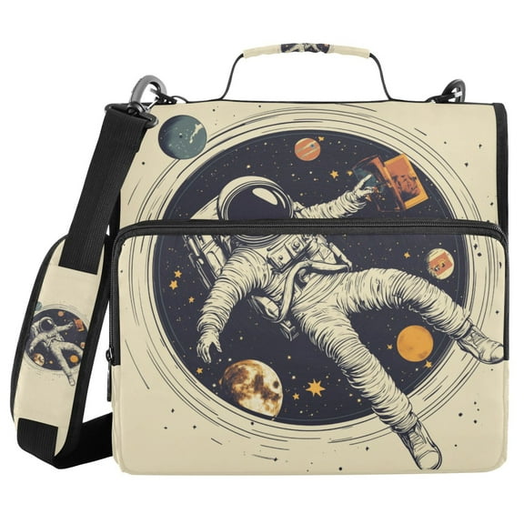 FORMRS Zipper Binder with Shoulder Strap 1.5-inch Ring 500 Sheet Capacity File Bag, Astronaut Floating