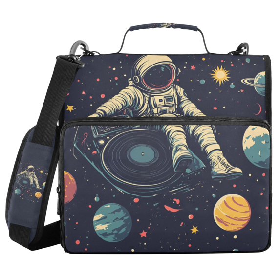 FORMRS Zipper Binder with Shoulder Strap 2-inch Ring 500 Sheet Capacity File Bag, Astronaut Space