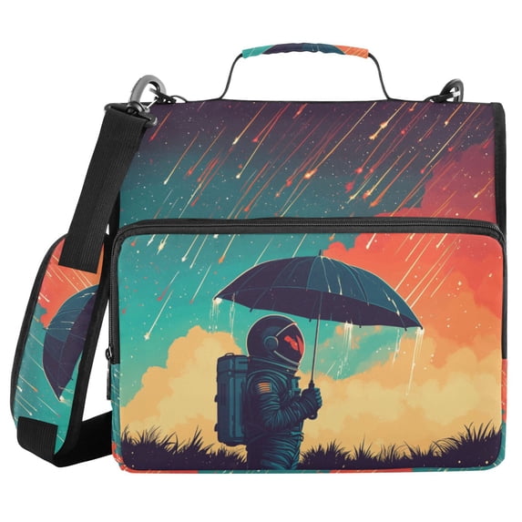 FORMRS Zipper Binder with Shoulder Strap 2-inch Ring 500 Sheet Capacity File Bag, Astronaut and Sky