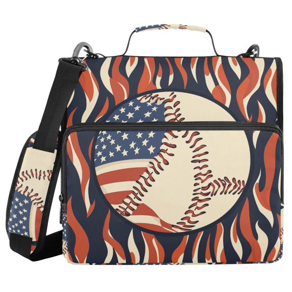 FORMRS Zipper Binder with Shoulder Strap 2-inch Ring 500 Sheet Capacity File Bag, Baseball Pattern