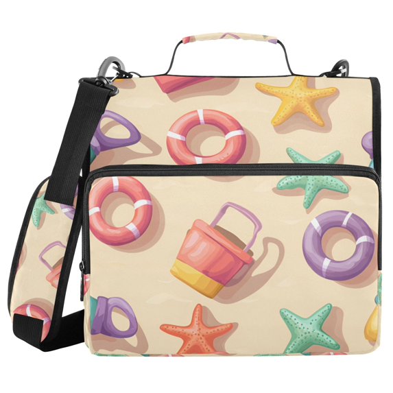 FORMRS Zipper Binder with Shoulder Strap 2-inch Ring 500 Sheet Capacity File Bag, Beach Toys Pattern