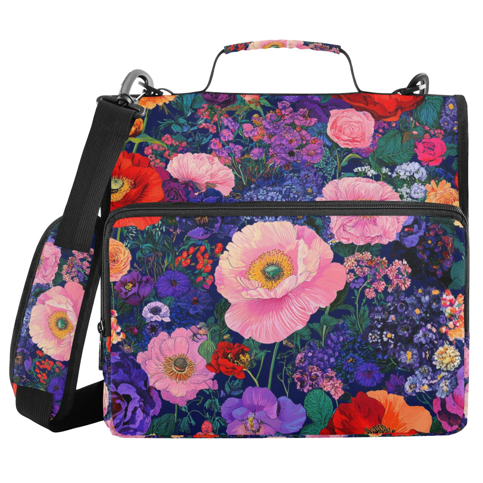 FORMRS Zipper Binder with Shoulder Strap 2-inch Ring 500 Sheet Capacity File Bag, Beautiful Floral Pattern