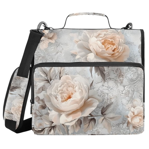 FORMRS Zipper Binder with Shoulder Strap 2-inch Ring 500 Sheet Capacity File Bag, Beautiful Floral