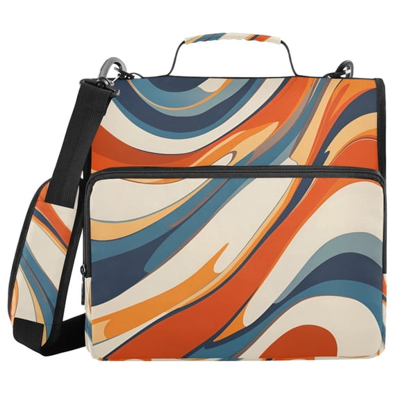 FORMRS Zipper Binder with Shoulder Strap 2-inch Ring 500 Sheet Capacity File Bag, Beige Abstract Wavy