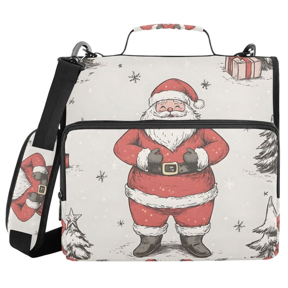 FORMRS Zipper Binder with Shoulder Strap 2-inch Ring 500 Sheet Capacity File Bag, Beige Christmas Santa