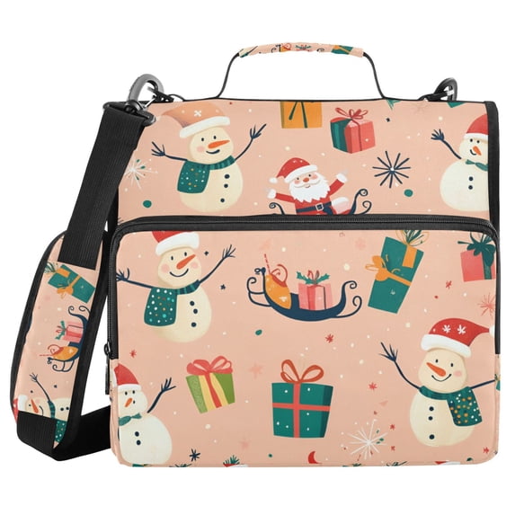 FORMRS Zipper Binder with Shoulder Strap 2-inch Ring 500 Sheet Capacity File Bag, Beige Christmas Snowman