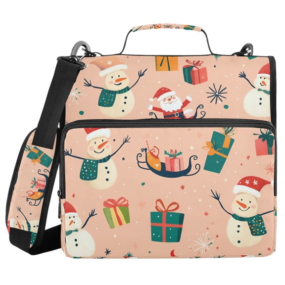 FORMRS Zipper Binder with Shoulder Strap 2-inch Ring 500 Sheet Capacity File Bag, Beige Christmas Snowman