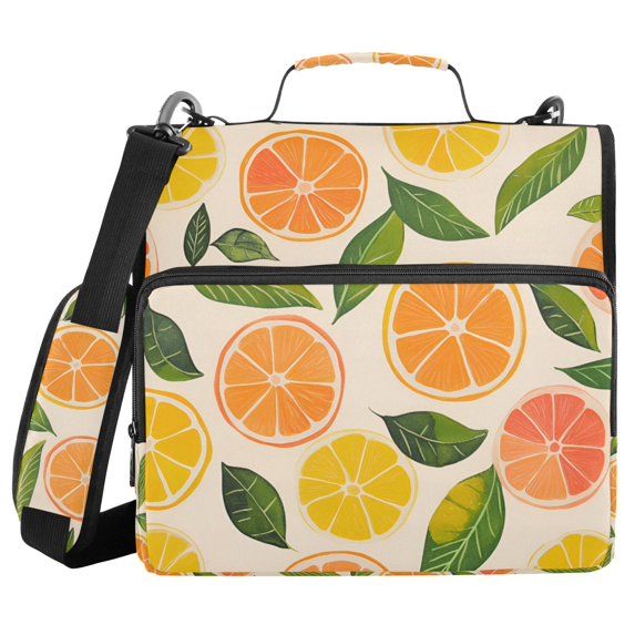 FORMRS Zipper Binder with Shoulder Strap 2-inch Ring 500 Sheet Capacity File Bag, Beige Citrus Leaves
