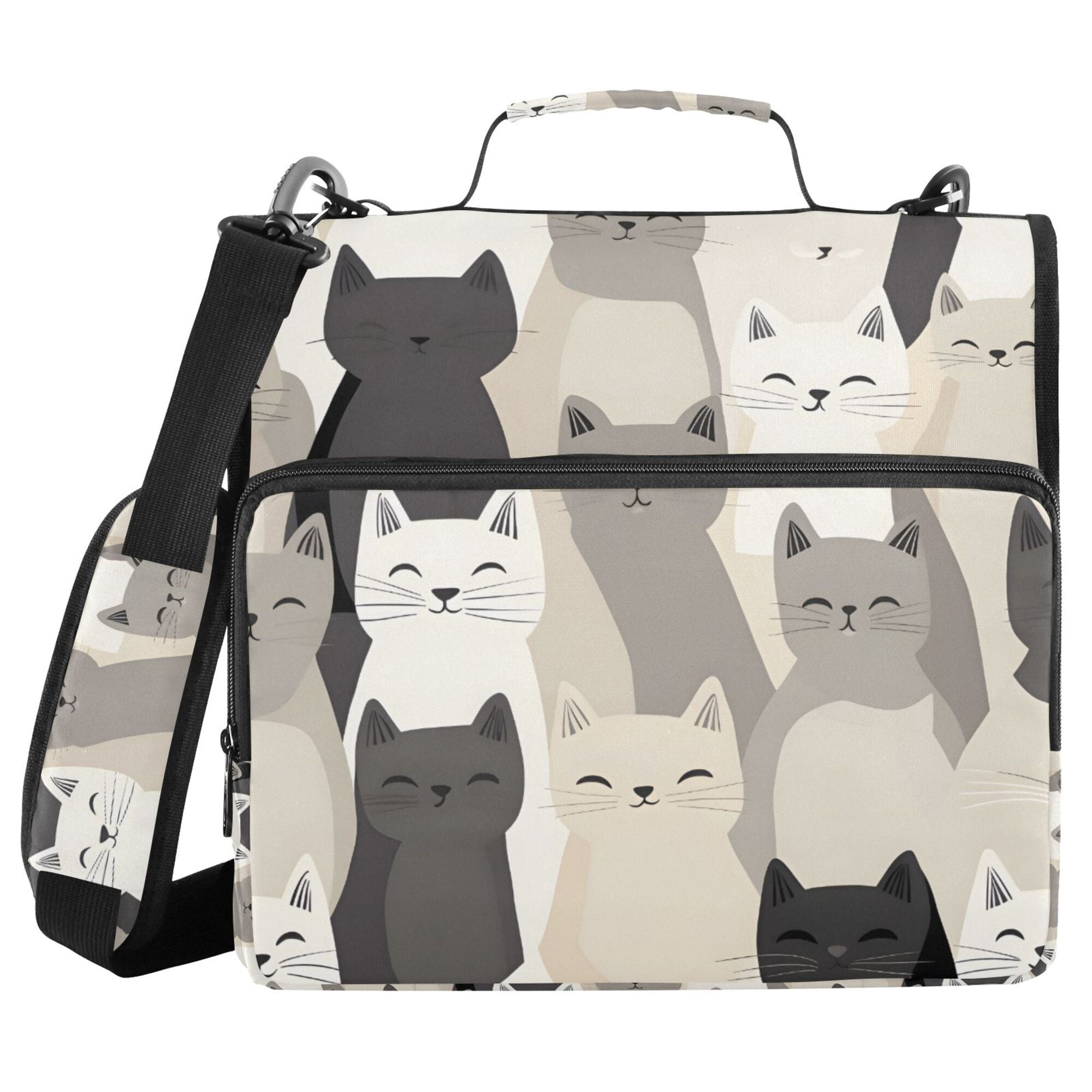 FORMRS Zipper Binder with Shoulder Strap 2-inch Ring 500 Sheet Capacity File Bag, Beige Cute Cats