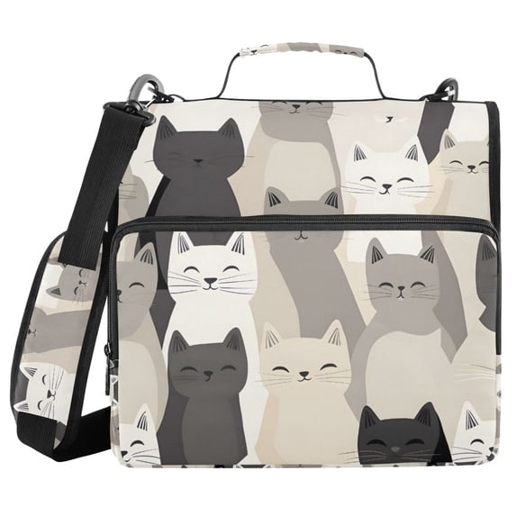 FORMRS Zipper Binder with Shoulder Strap 2-inch Ring 500 Sheet Capacity File Bag, Beige Cute Cats