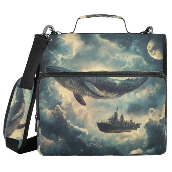 FORMRS Zipper Binder with Shoulder Strap 2-inch Ring 500 Sheet Capacity File Bag, Beige Floating Whale