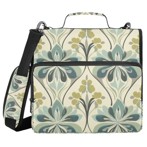 FORMRS Zipper Binder with Shoulder Strap 2-inch Ring 500 Sheet Capacity File Bag, Beige Floral Pattern