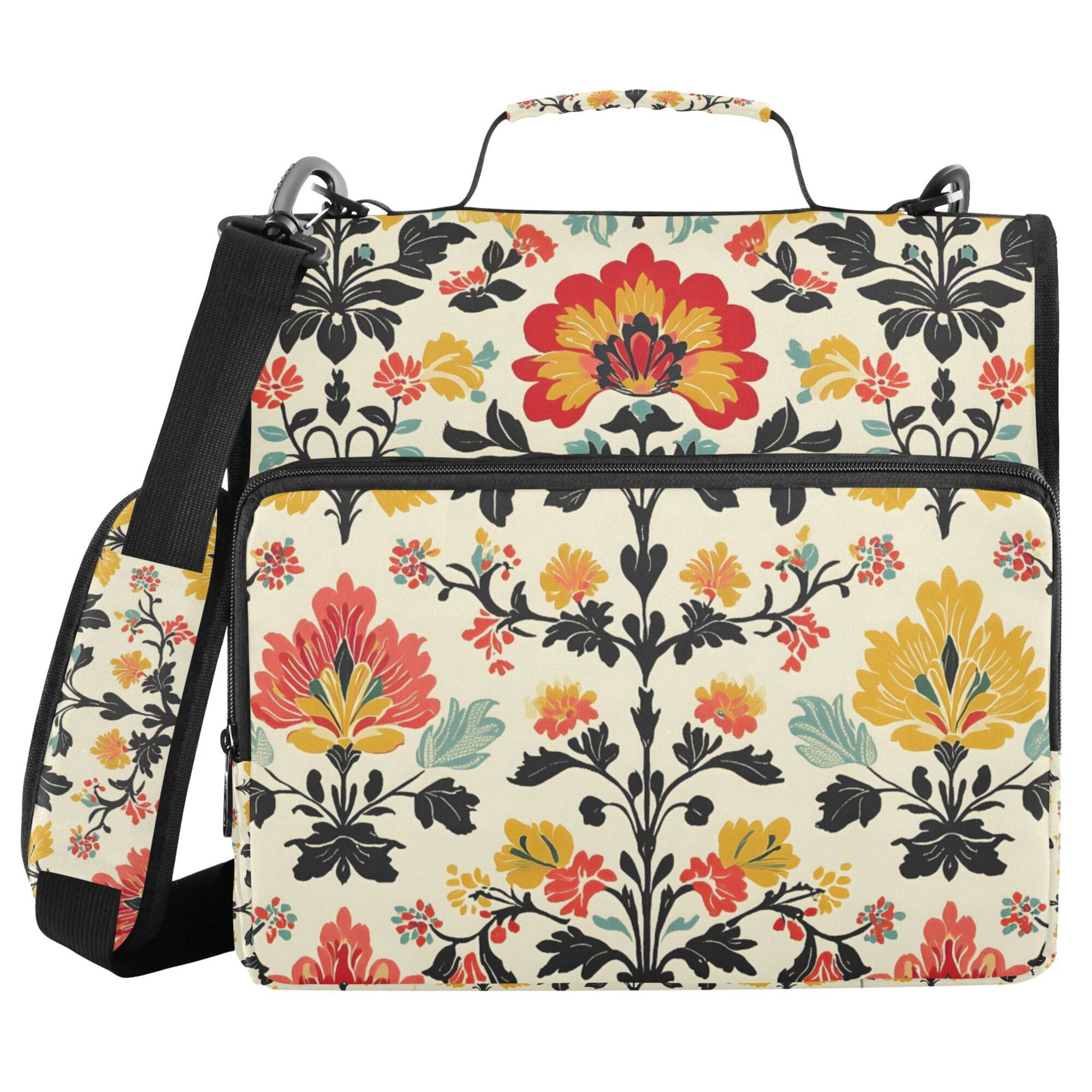 FORMRS Zipper Binder with Shoulder Strap 2-inch Ring 500 Sheet Capacity File Bag, Beige Floral