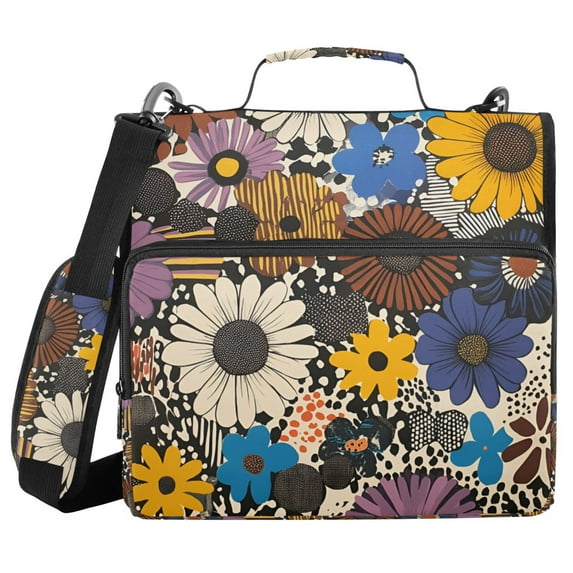 FORMRS Zipper Binder with Shoulder Strap 1.5-inch Ring 500 Sheet Capacity File Bag, Beige Flowers