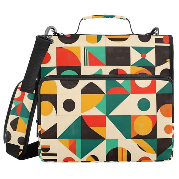 FORMRS Zipper Binder with Shoulder Strap 1.5-inch Ring 500 Sheet Capacity File Bag, Beige Geometric