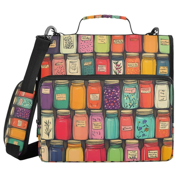 FORMRS Zipper Binder with Shoulder Strap 1.5-inch Ring 500 Sheet Capacity File Bag, Beige Jar