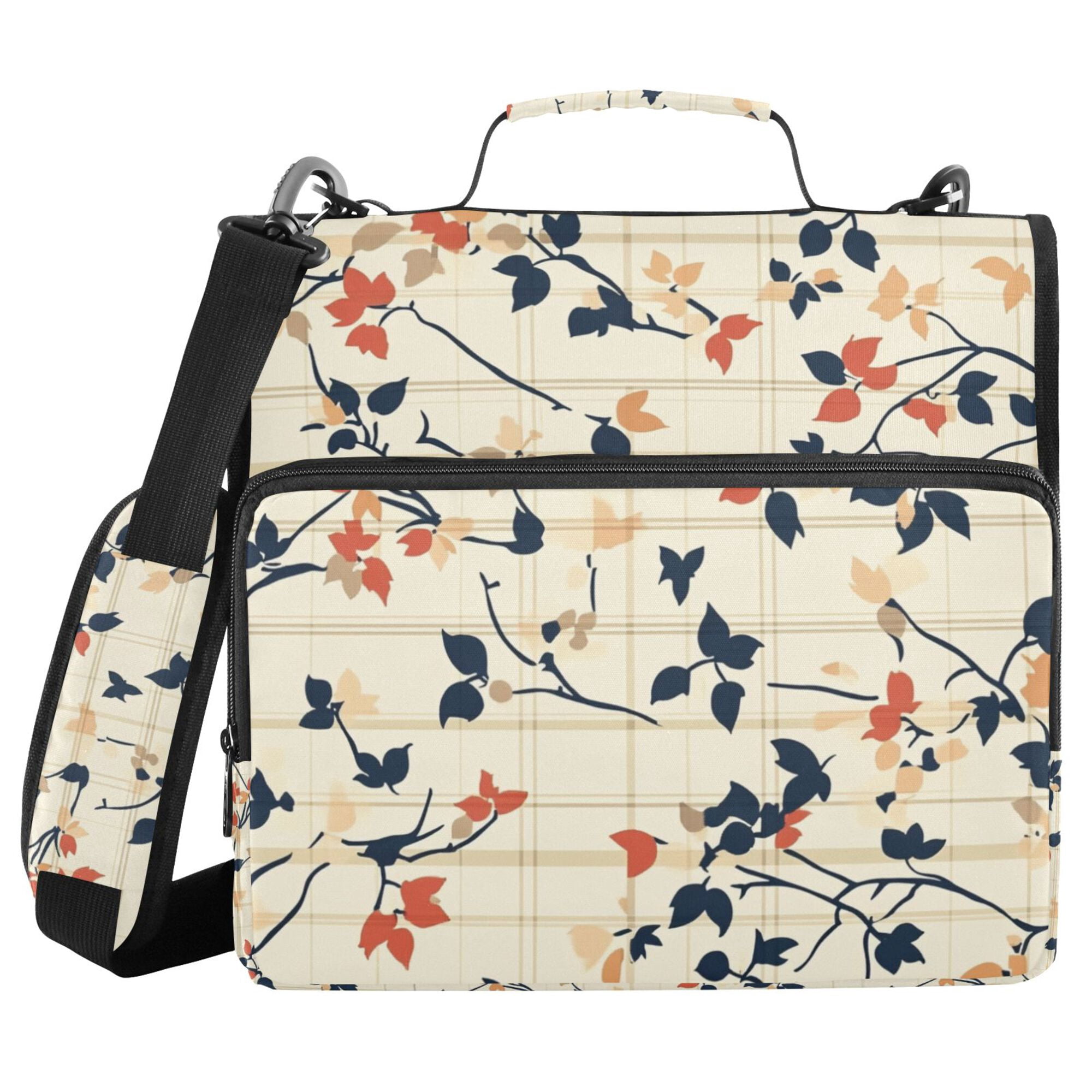 FORMRS Zipper Binder with Shoulder Strap 2-inch Ring 500 Sheet Capacity File Bag, Beige Leaves Plaid