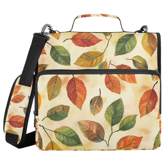 FORMRS Zipper Binder with Shoulder Strap 2-inch Ring 500 Sheet Capacity File Bag, Beige Leaves