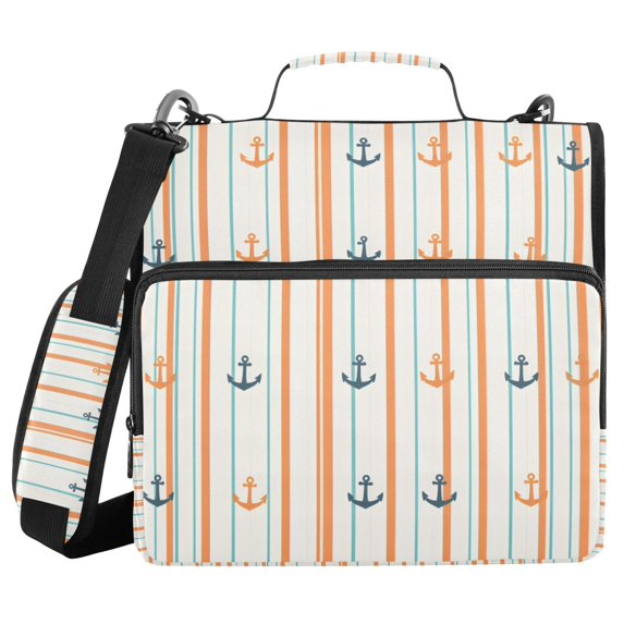 FORMRS Zipper Binder with Shoulder Strap 2-inch Ring 500 Sheet Capacity File Bag, Beige Nautical Pattern