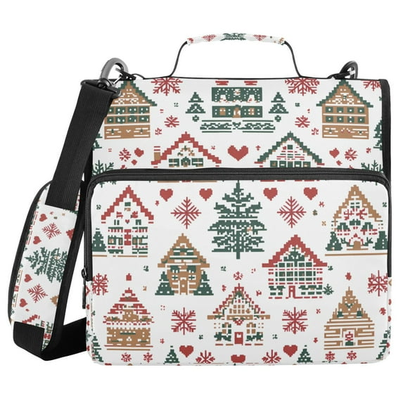 FORMRS Zipper Binder with Shoulder Strap 1.5-inch Ring 500 Sheet Capacity File Bag, Beige Nordic Christmas House