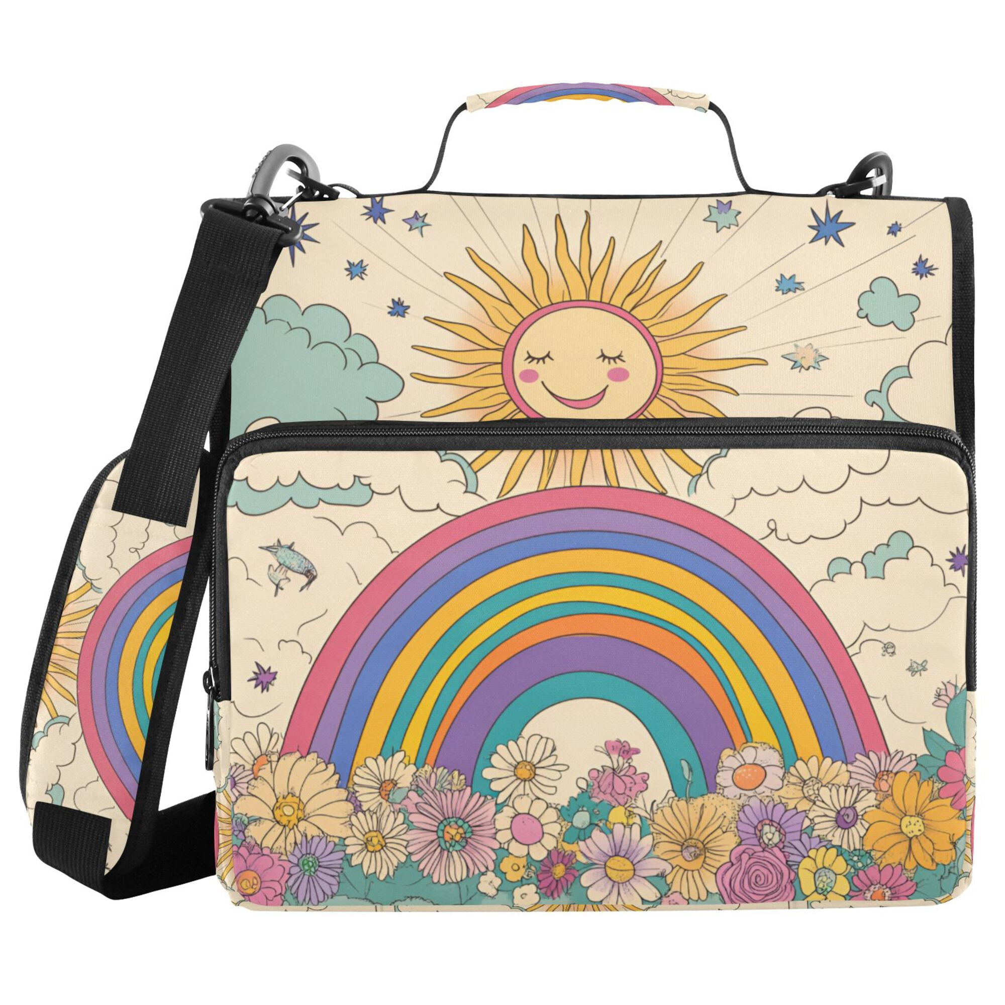 FORMRS Zipper Binder with Shoulder Strap 2-inch Ring 500 Sheet Capacity File Bag, Beige Rainbow
