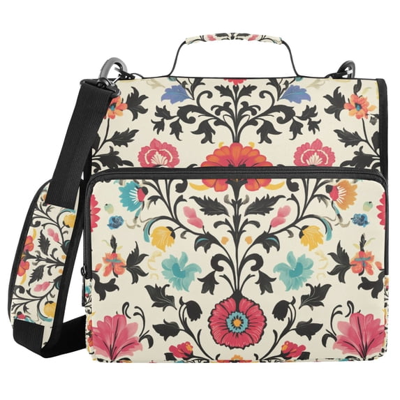 FORMRS Zipper Binder with Shoulder Strap 2-inch Ring 500 Sheet Capacity File Bag, Beige Red Floral