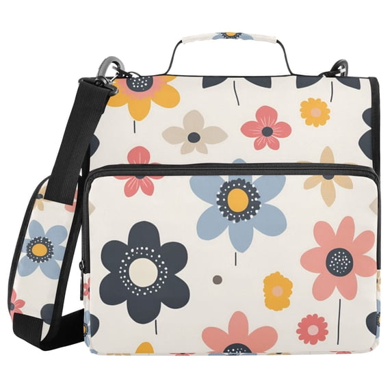 FORMRS Zipper Binder with Shoulder Strap 2-inch Ring 500 Sheet Capacity File Bag, Beige Retro Flower