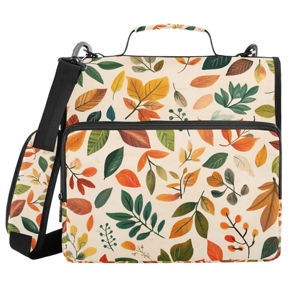 FORMRS Zipper Binder with Shoulder Strap 2-inch Ring 500 Sheet Capacity File Bag, Beige Retro Leaves