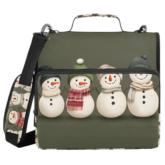 FORMRS Zipper Binder with Shoulder Strap 2-inch Ring 500 Sheet Capacity File Bag, Beige Snowmen